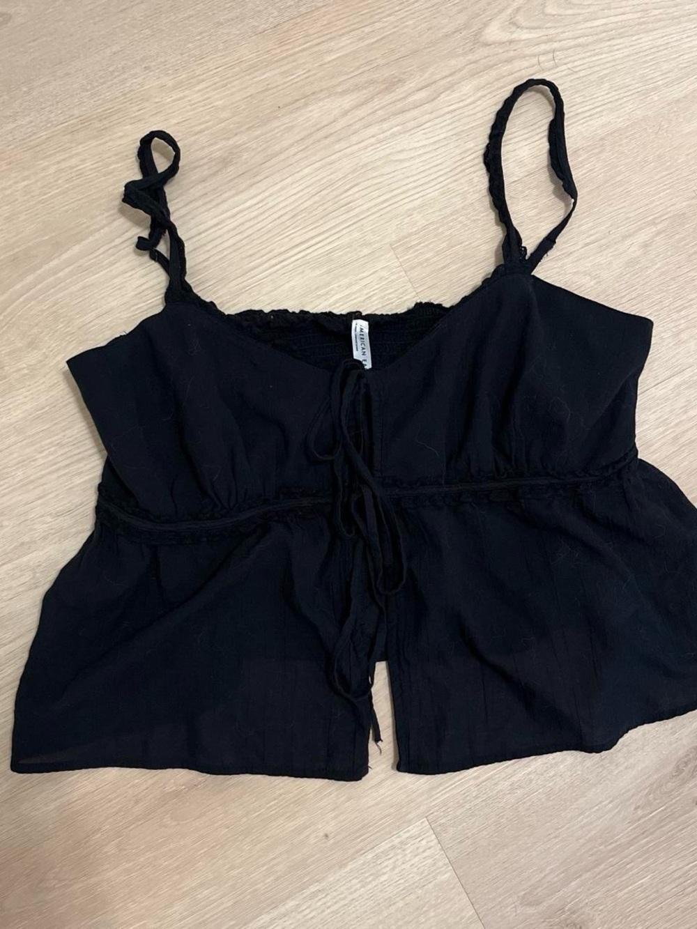 American Eagle Outfitters Black Smocked Tie-Front Cami